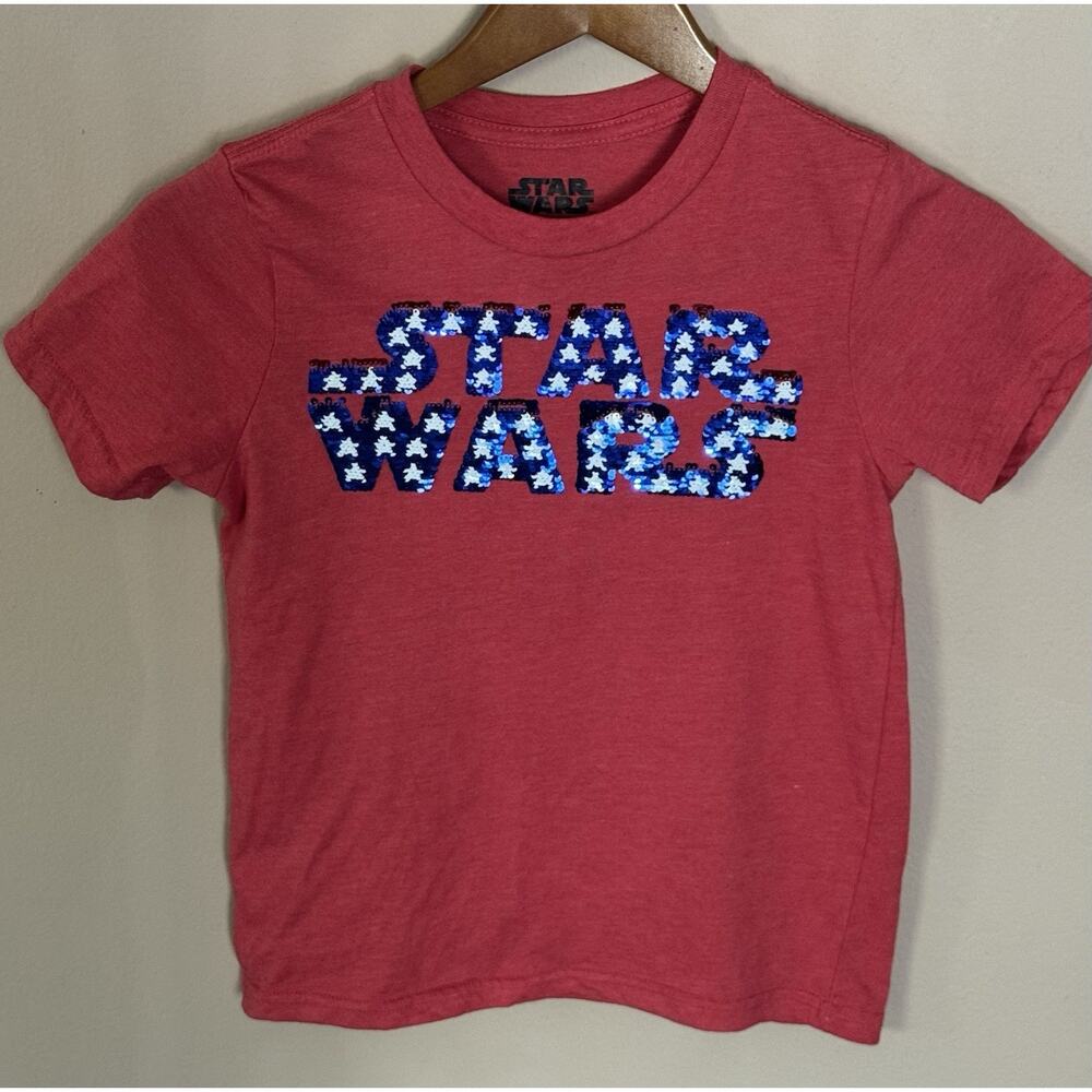 STAR WARS Kids Med Shirt Red With Reversible/color changing Sequins Cotton Poly